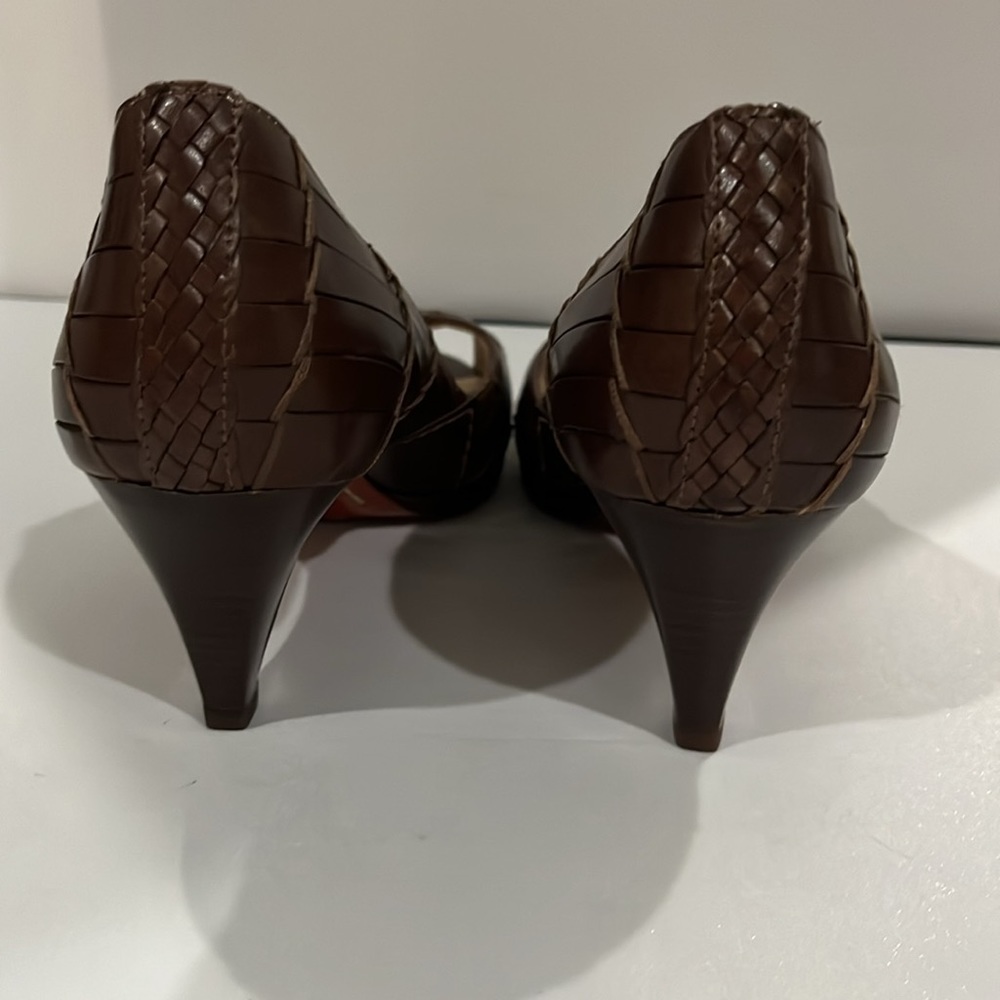 SALE! Cole Haan Brown Women's 7.5B Peep Toe Nike Air Comfort Heels Light Wear - Picture 8 of 13
